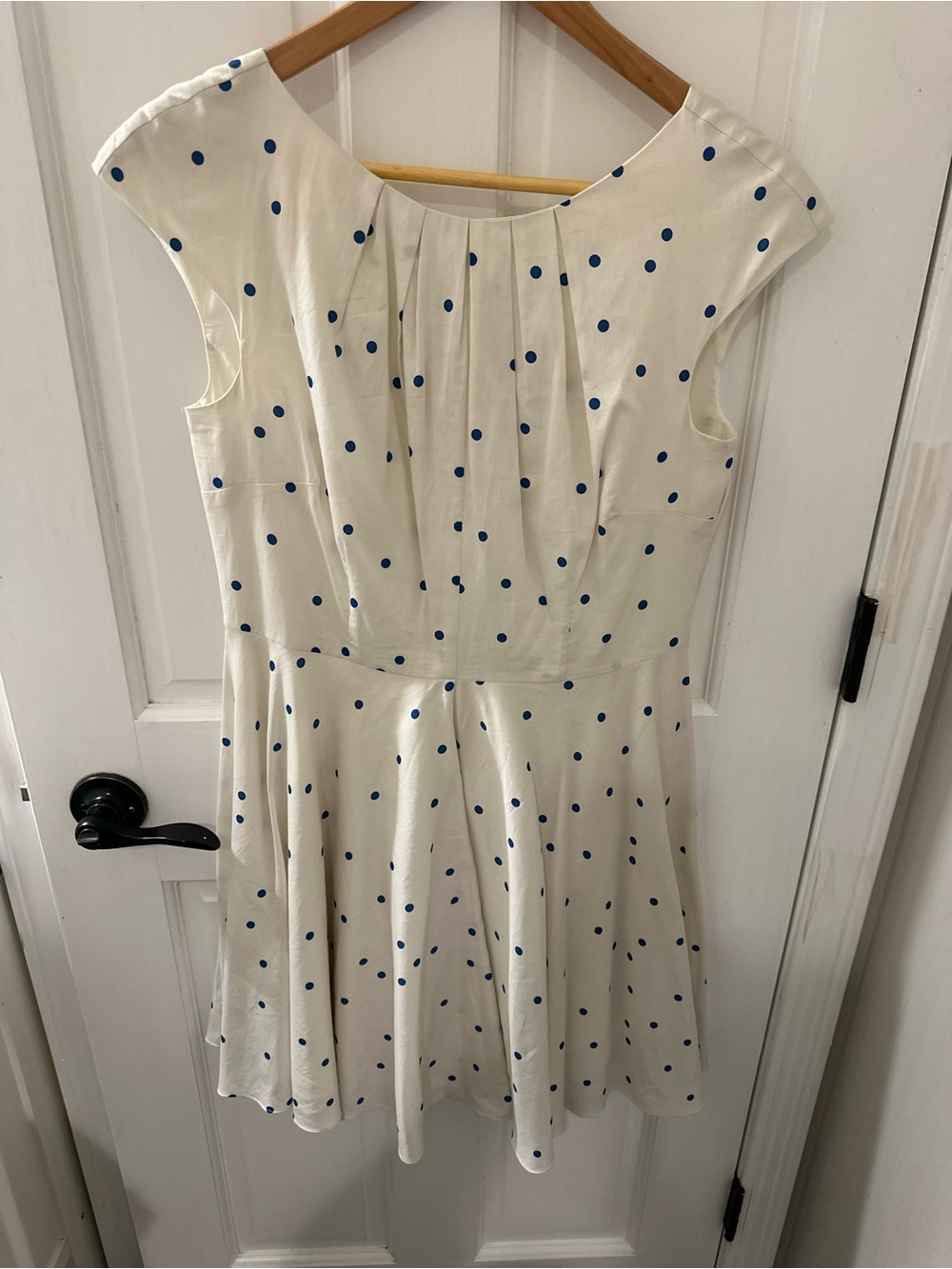 Boden Cream Dress with Blue Polka Dots